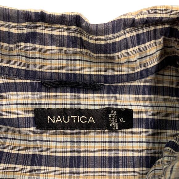 Nautica Mens navy blue plaid cotton button down shirt XL - Picture 3 of 3